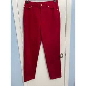 Lauren Jeans Co Jeans Size 10 Red High Rise Gold Button Preppy Officecore Artsy